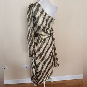 HANEY ONE-SHOULDER MIDI DRESS MALIBU METALLIC ZEBRA PRINT